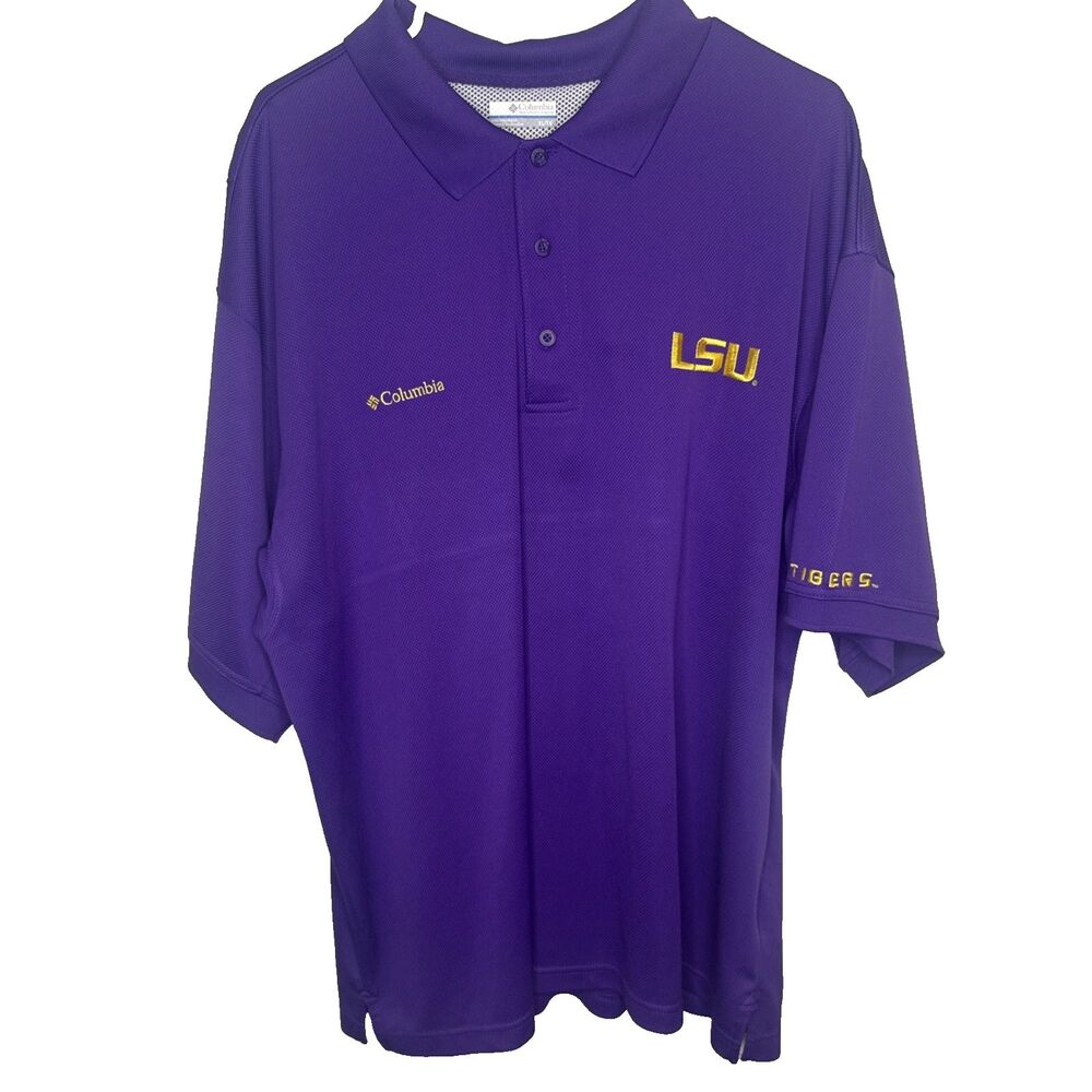 Columbia PFG LSU Tigers Mens XL Polo Shirt Purple Golf Omni-Shade College NCAA